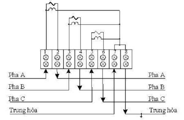 Sơ đồ đấu nối công tơ điện 3 phase